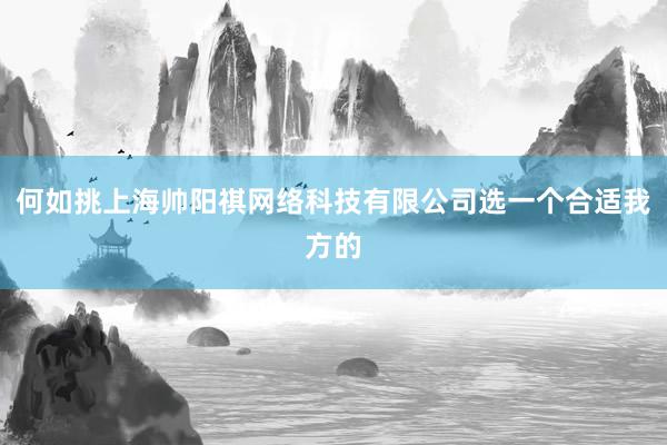 何如挑上海帅阳祺网络科技有限公司选一个合适我方的