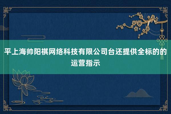 平上海帅阳祺网络科技有限公司台还提供全标的的运营指示